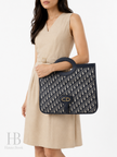 DIOR Oblique Jacquard Fold-Over Clutch Beige/Navy