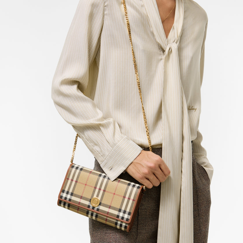 BURBERRY Check Chain Strap Wallet