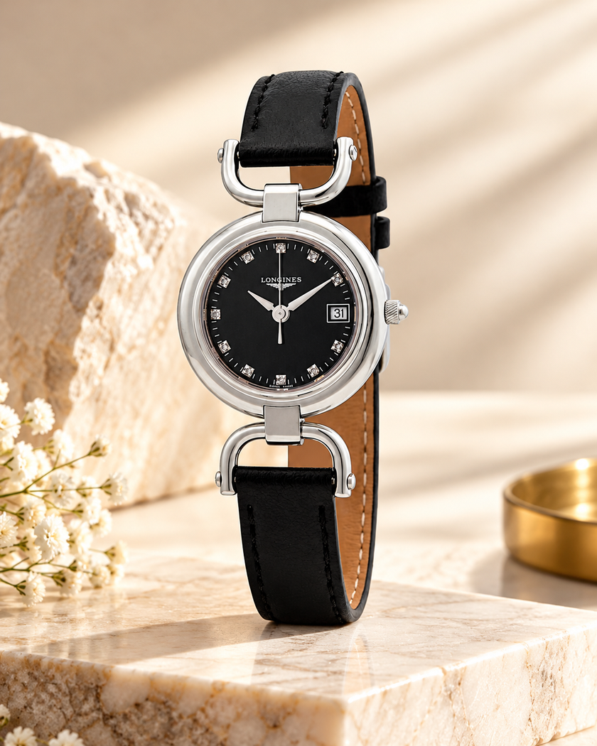 LONGINES Equestrian Quartz Diamond Black Dial Ladies Watch