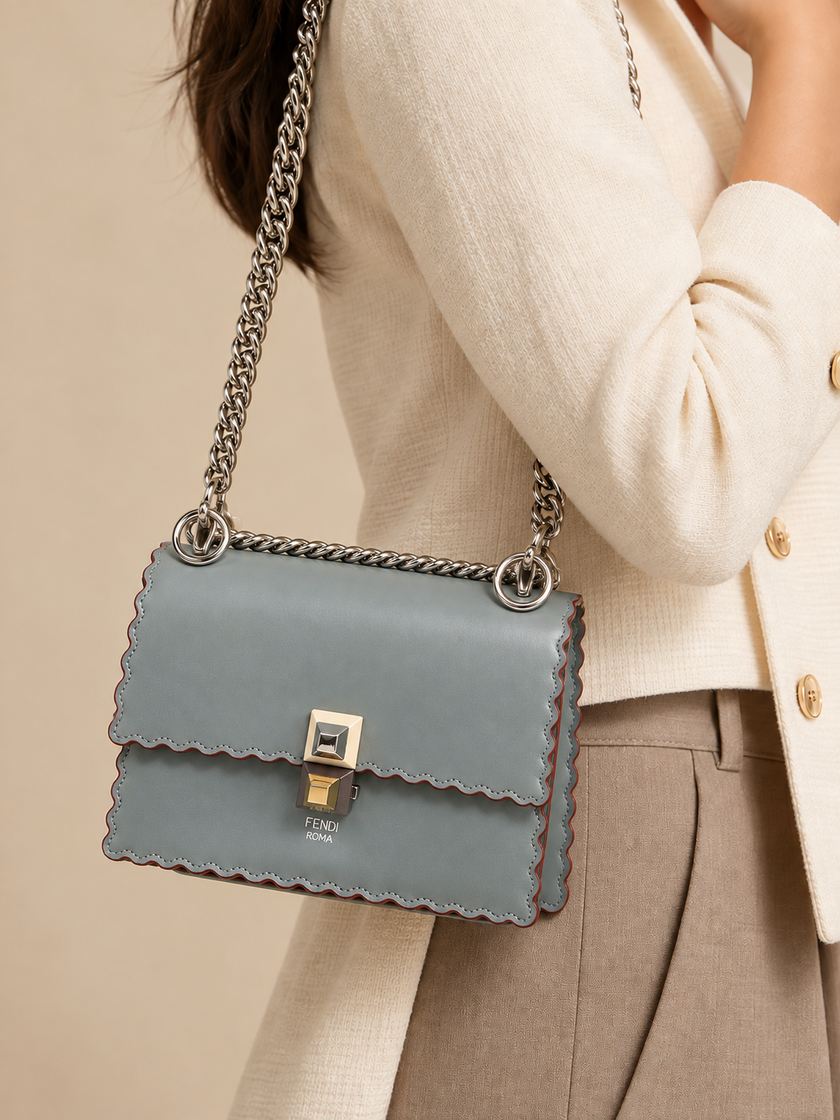 FENDI Kan I Small Leather Shoulder Bag with Chain Strap