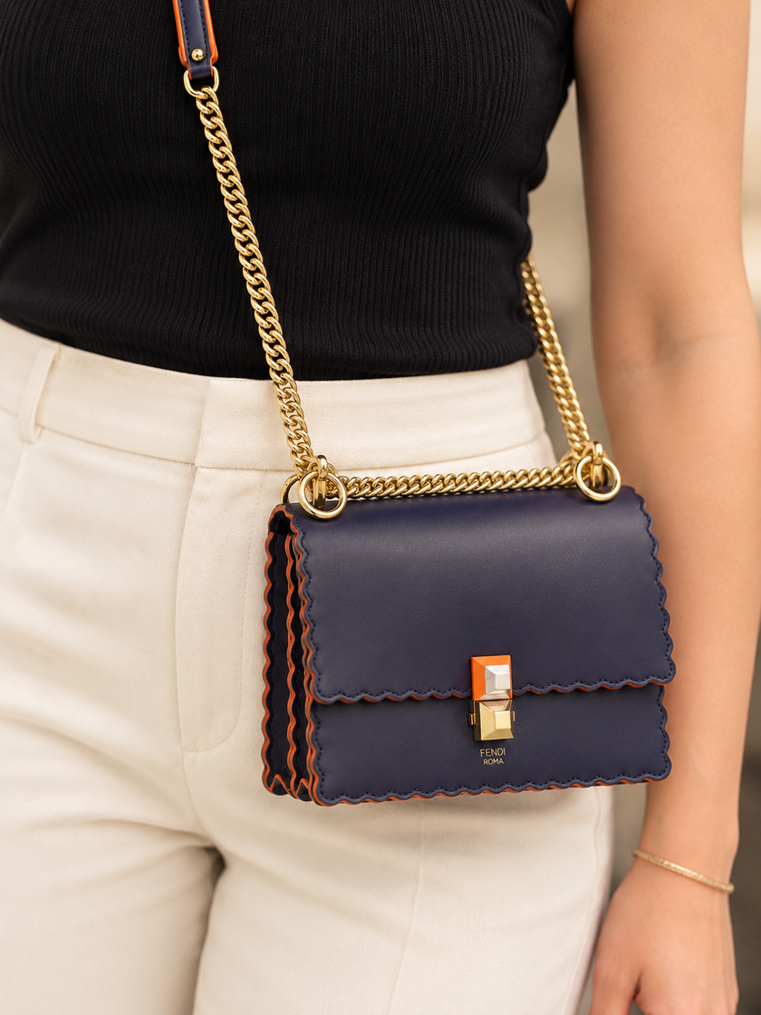 FENDI Kan I Small Shoulder Bag Navy