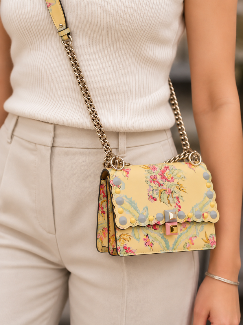FENDI Kan I Small Shoulder Bag Yellow