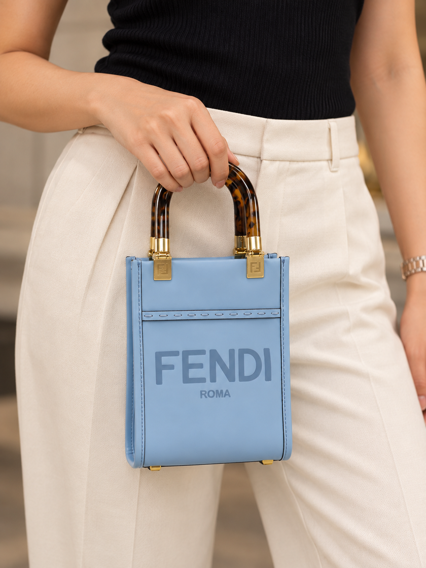 FENDI Mini Sunshine Shopper Leather Handbag/Shoulder Bag