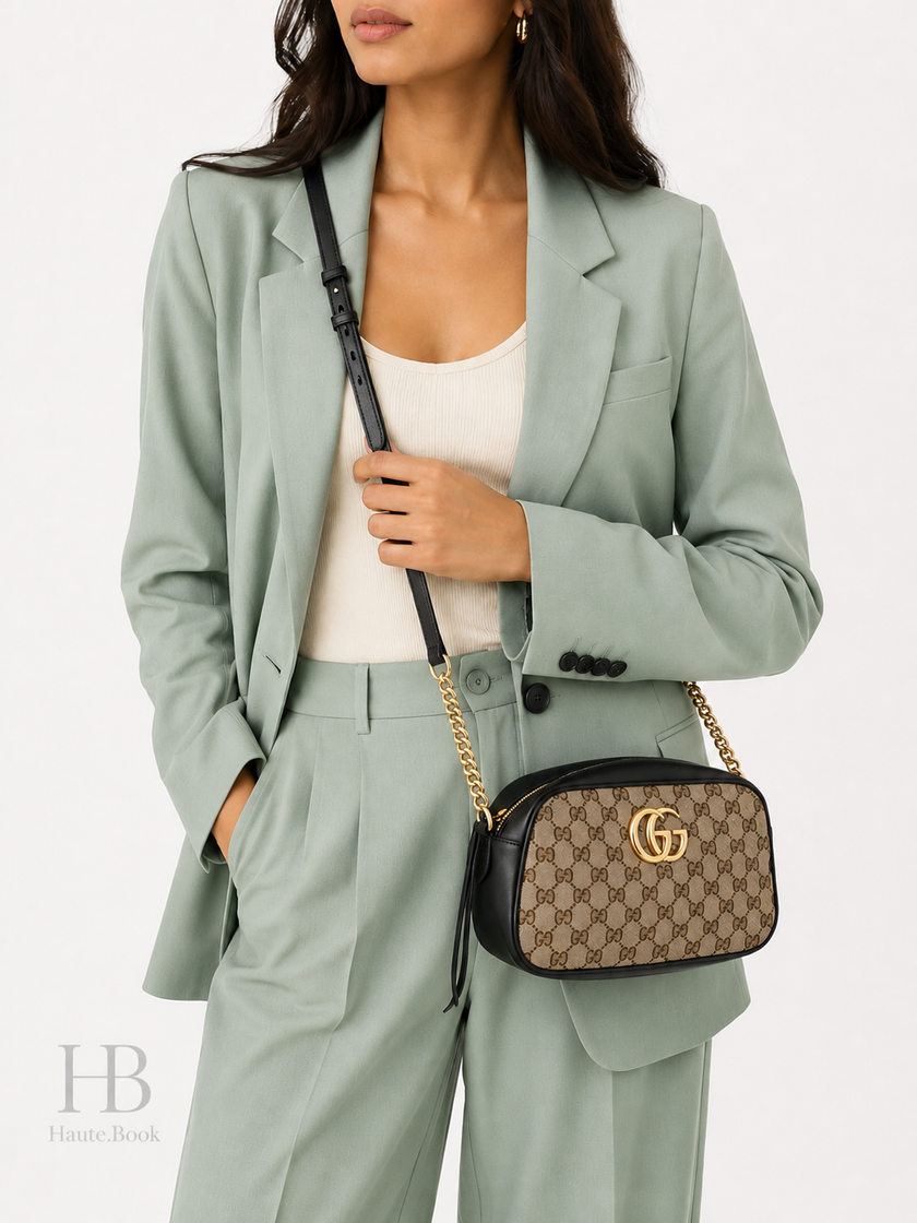 GUCCI GG Marmont Shoulder Bag Beige/Black