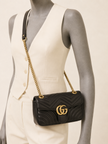 GUCCI GG Marmont Leather Shoulder Bag With Gold Buckle Chain Strap