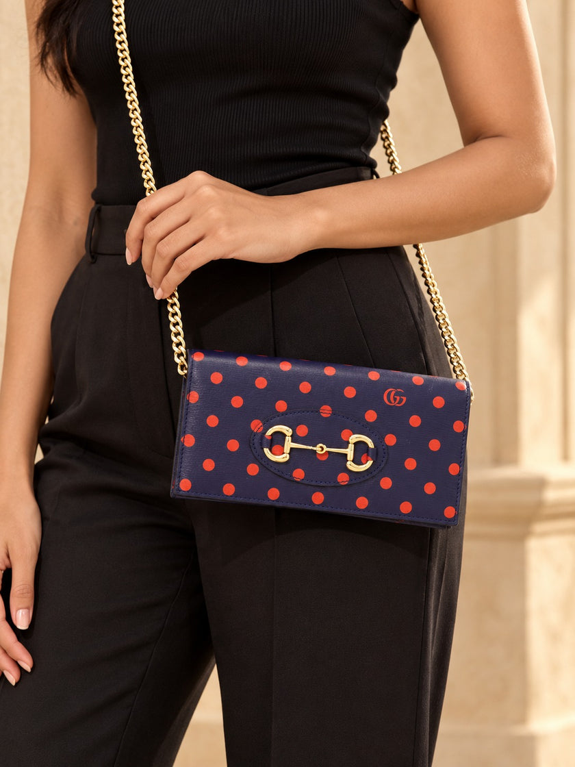 GUCCI HorseBit Chain Wallet Blue/Red
