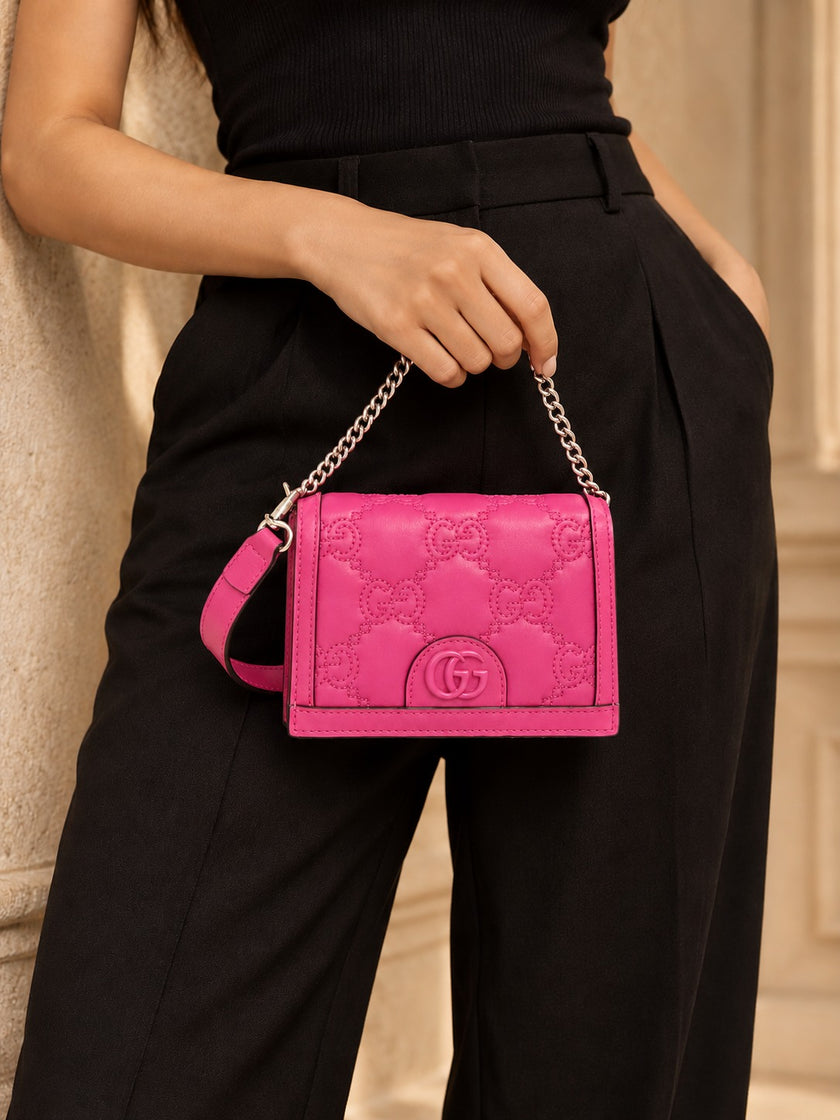 GUCCI GG Nylon Shoulder Bag Fuchsia Pink