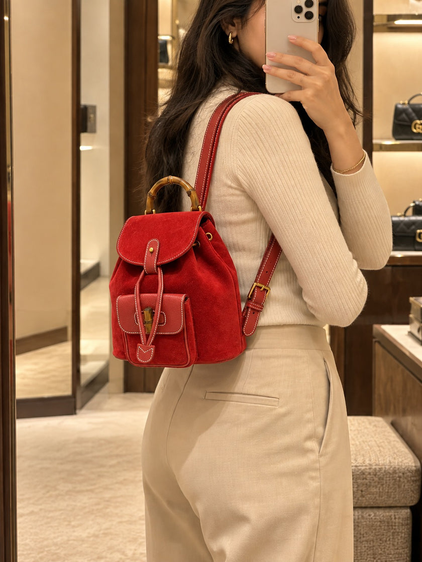 GUCCI Suede Backpack Red