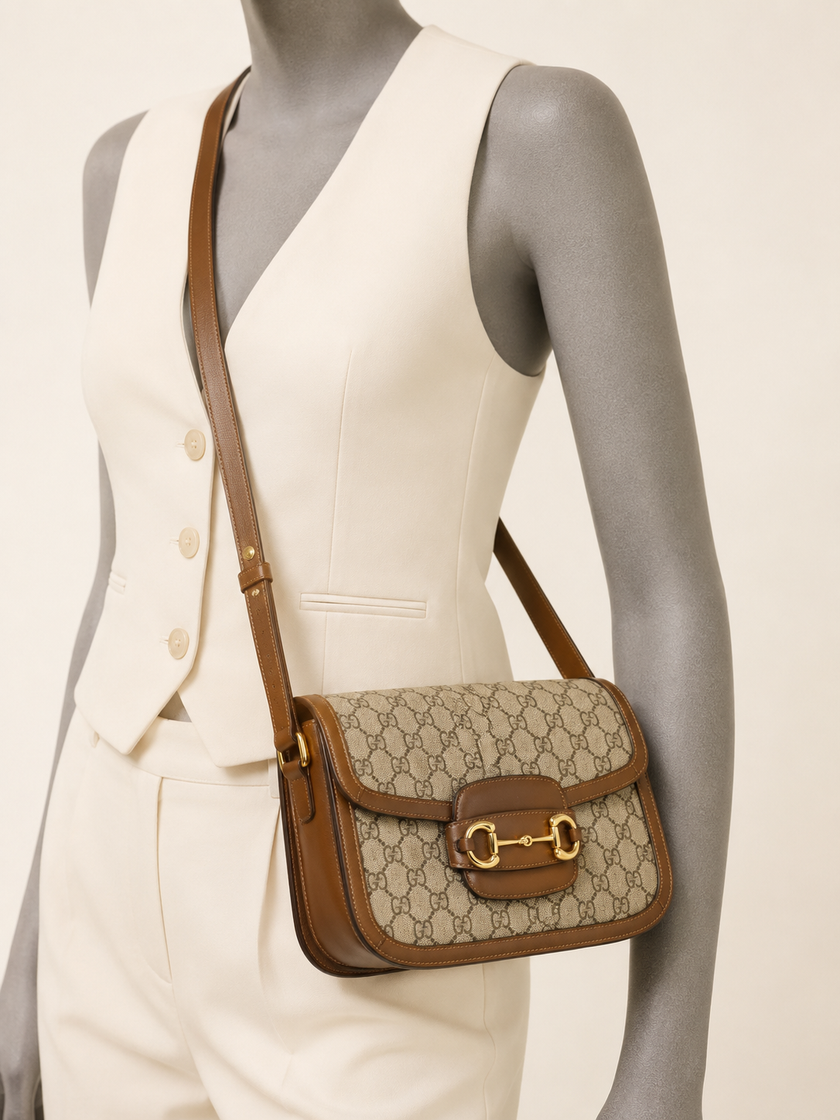 GUCCI Coated Canvas Horsebit MM Shoulder Bag