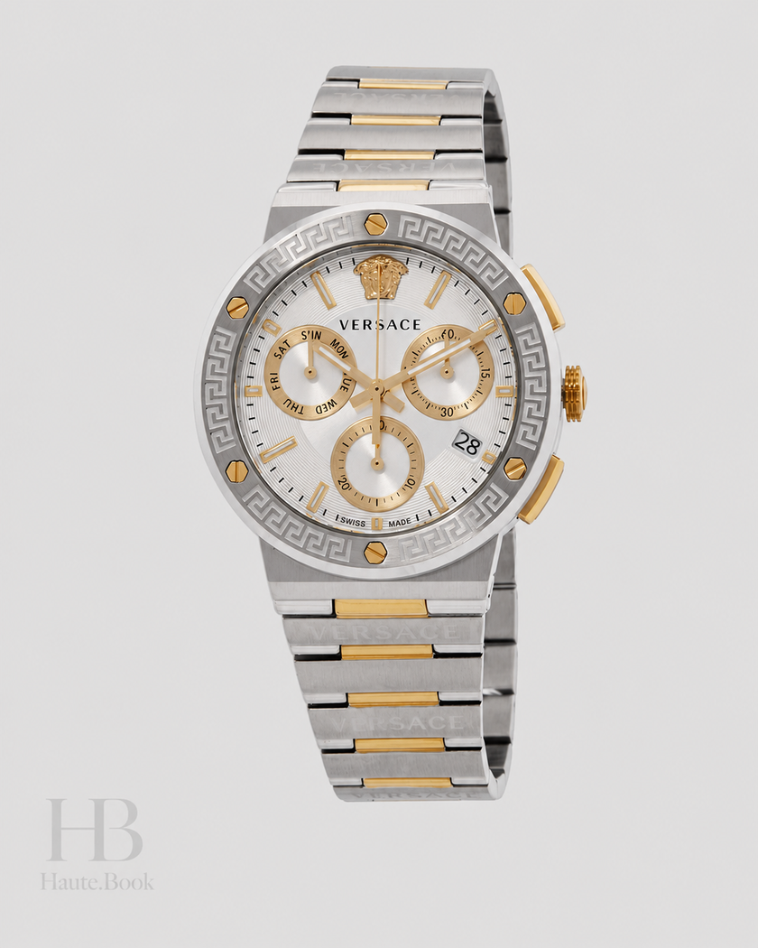 VERSACE Greca Logo Chronograph Quartz Silver Dial Men's Watch