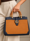 GUCCI GG Marmont Bamboo Raffia/Leather Handbag