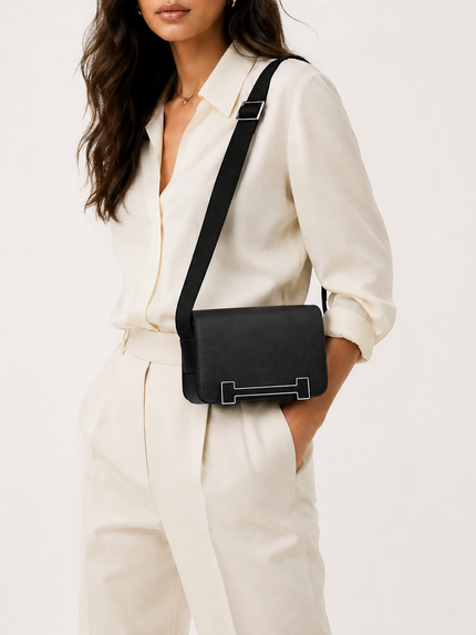 [Like New] HERMES Chevre Leather Geta Shoulder Bag Noir