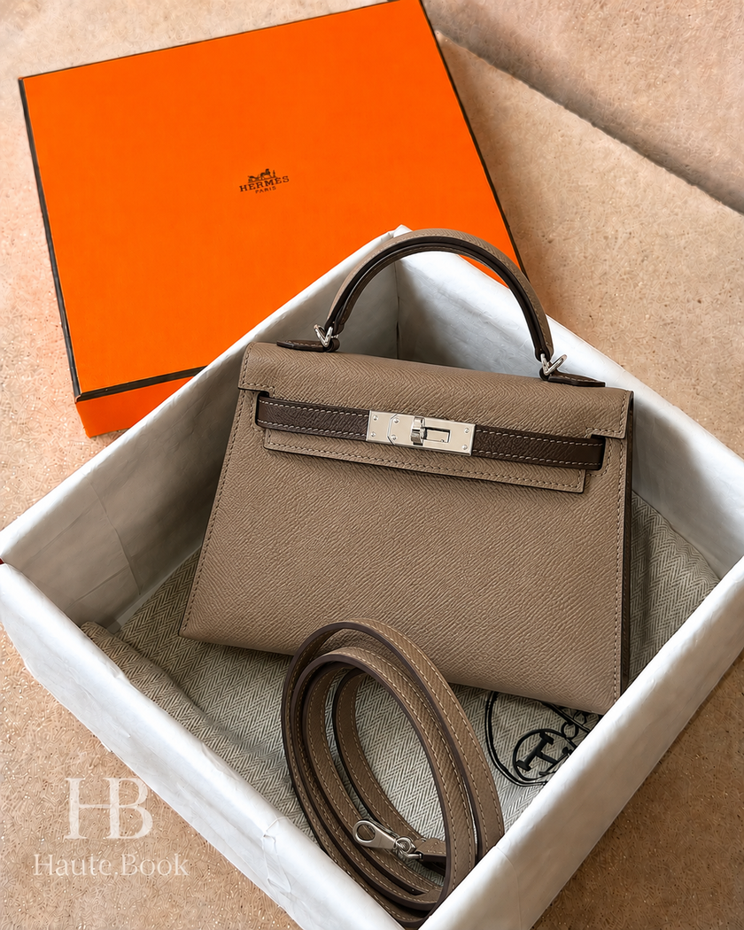 [Price on Request] HERMES Mini Kelly 2 Tricolor Etoupe/Ecorce/Black Epsom