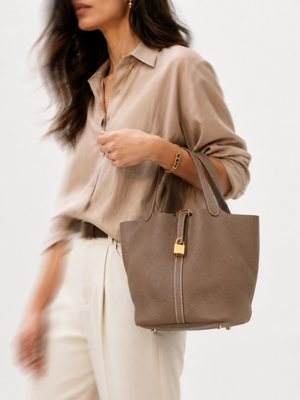 HERMES Picotin Lock Etoupe Taurillon Clemence Size MM