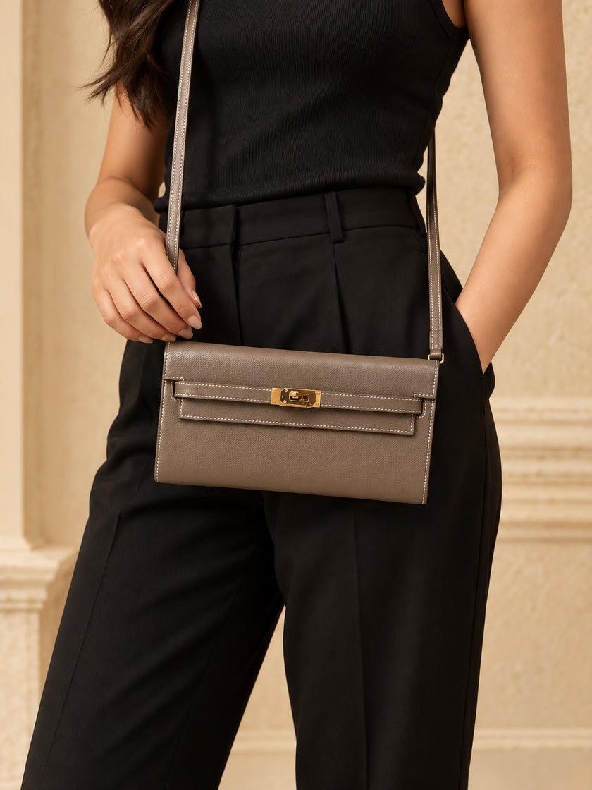 HERMÈS Kelly To Go Wallet Etoupe GHW