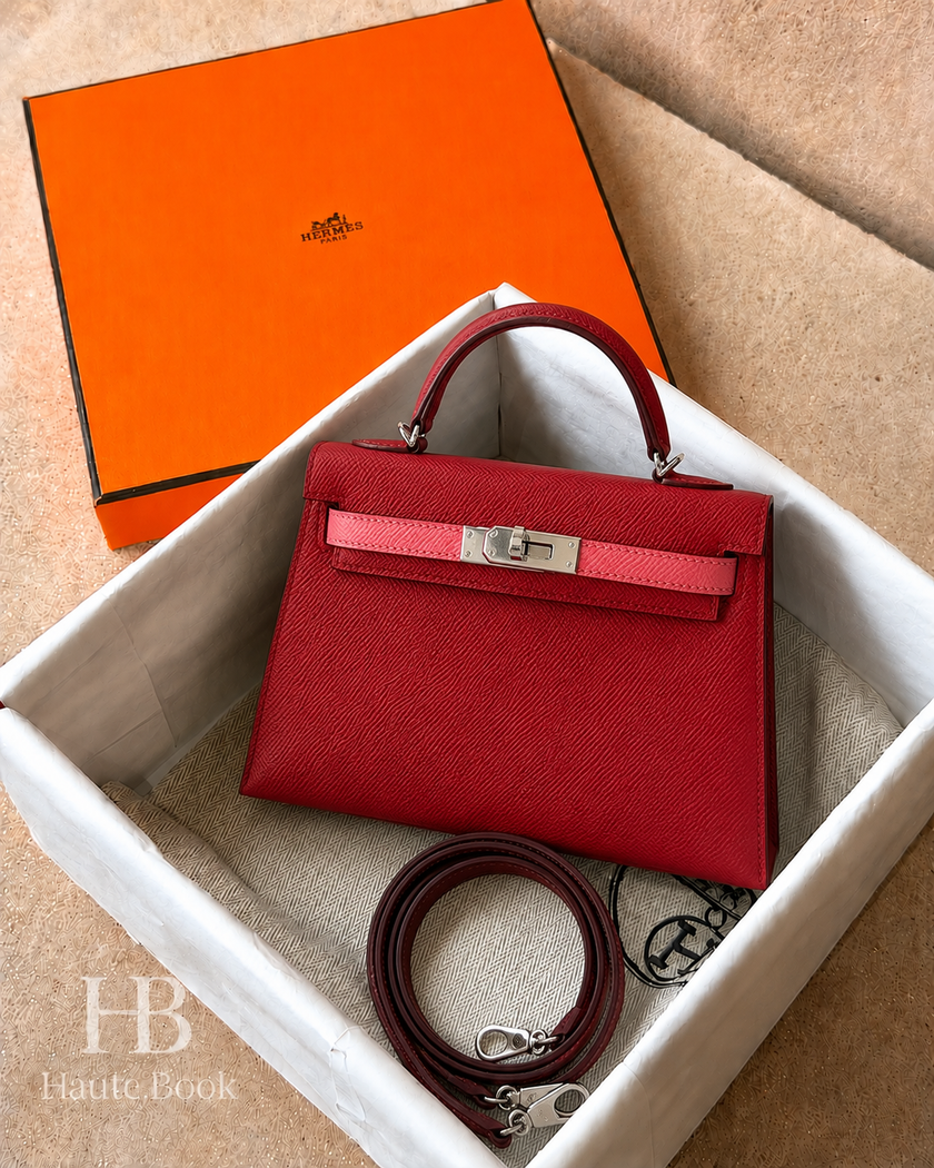 [Price on Request] HERMES Mini Kelly Tricolor Ruby/Rouge H/Rose Azalee Epsom