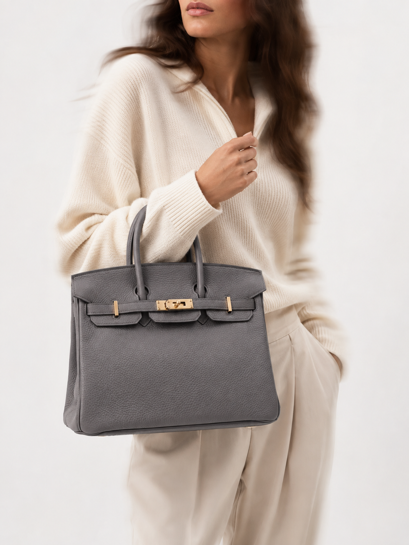 [Unused] HERMES Birkin 25 Etain 8F Togo Rose Gold Hardware