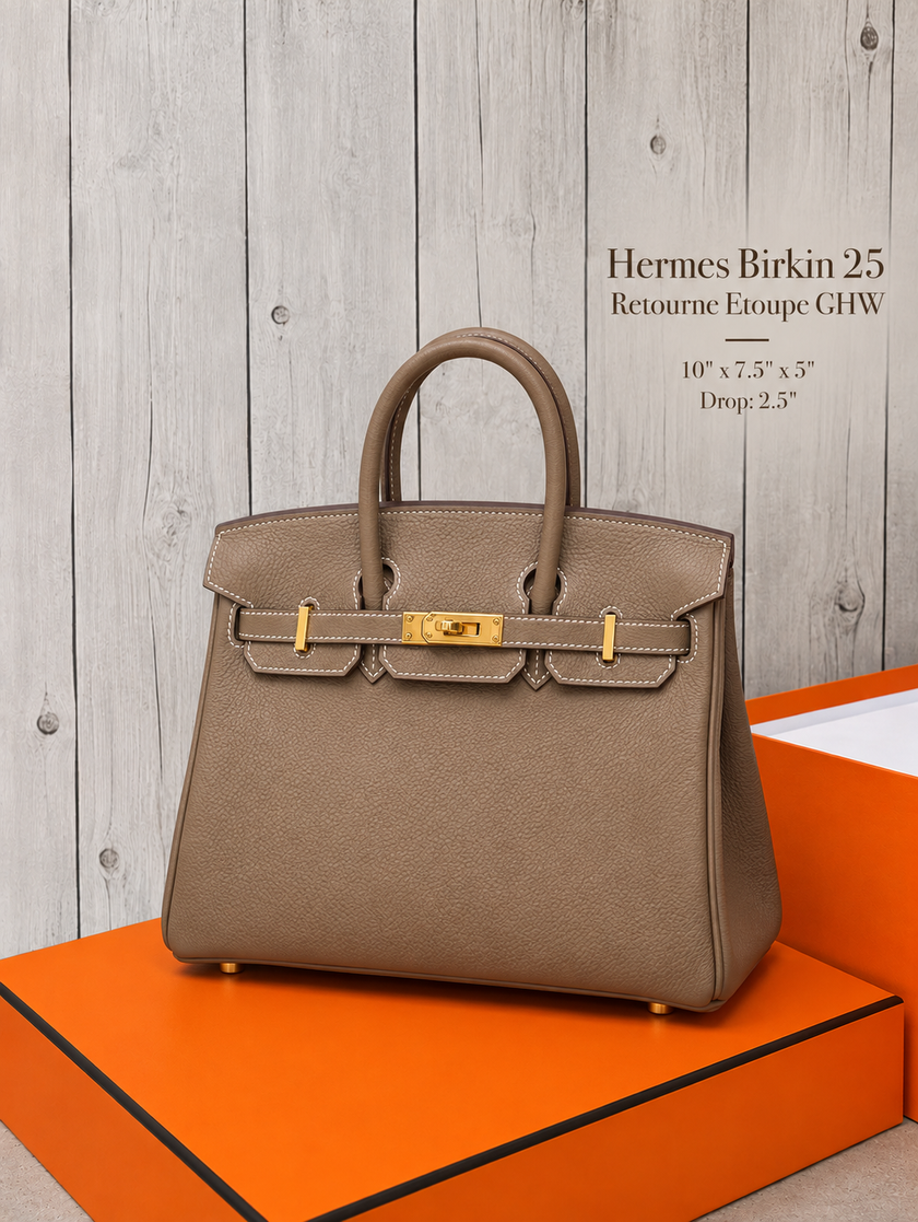 [Brand New] HERMES Birkin 25 Retourne Etoupe GHW
