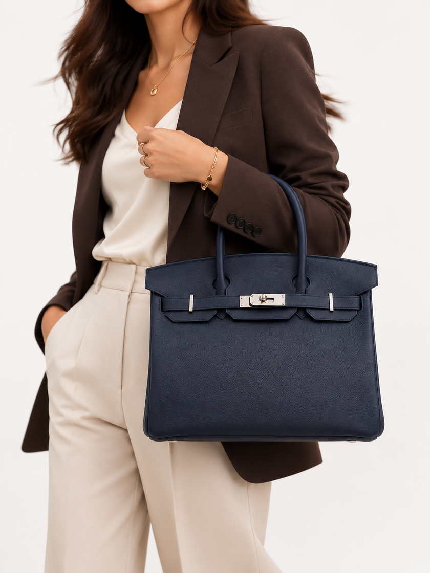 [Unused] HERMES Birkin 30 Blue Nuit Togo / Orange Palladium Hardware