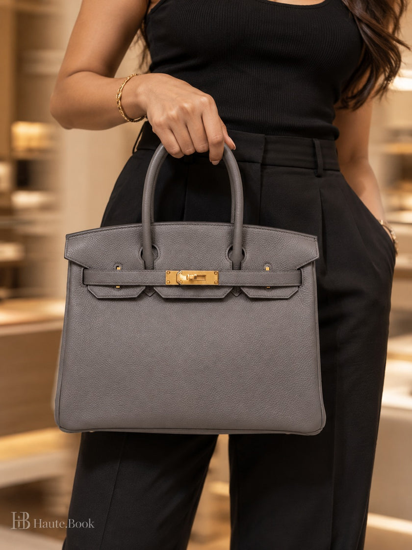 [Unused/Like New] HERMÈS Birkin 30 Retourne Etain 8F Togo Gold Hardware
