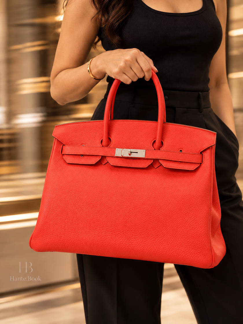 HERMÈS Birkin 35 Pivoine Taurillon Clemence Unisex Bag