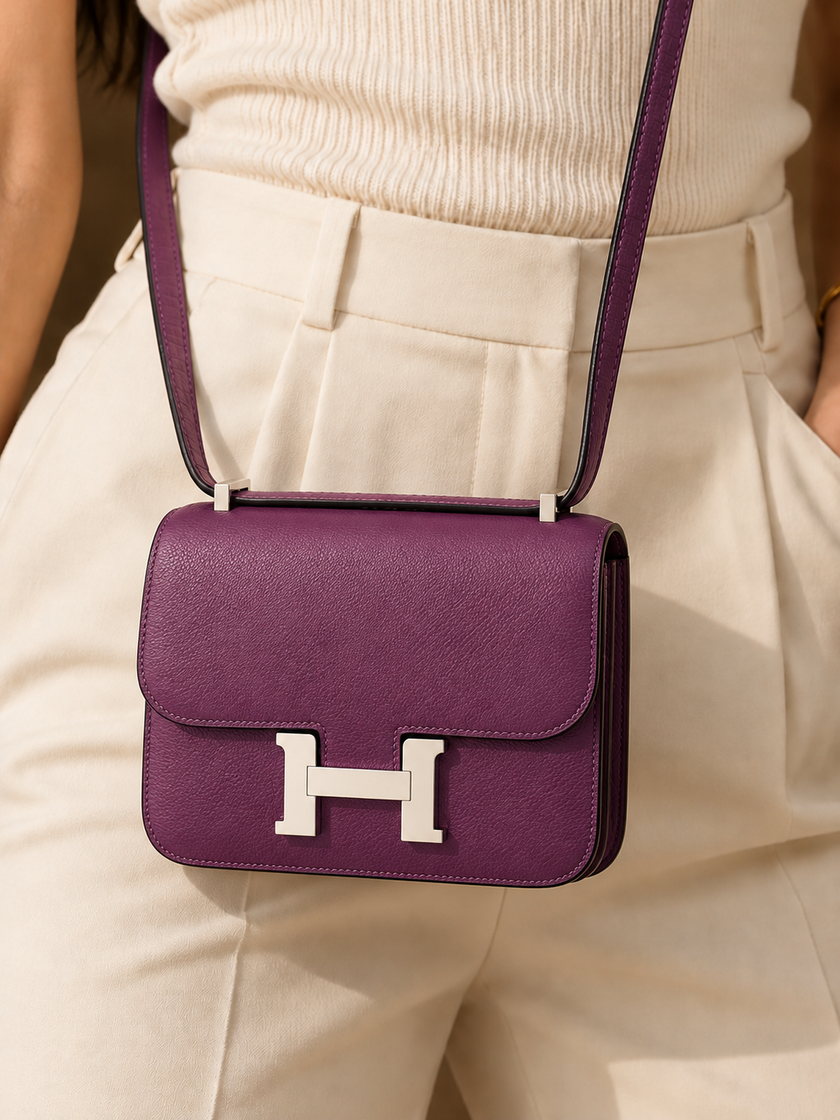 HERMÈS Constance 3 18 Miroir Anemone Evercolor Women's Bag