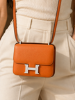 HERMÈS Constance 3 Mini 18 Apricot Evercolor Women's Bag