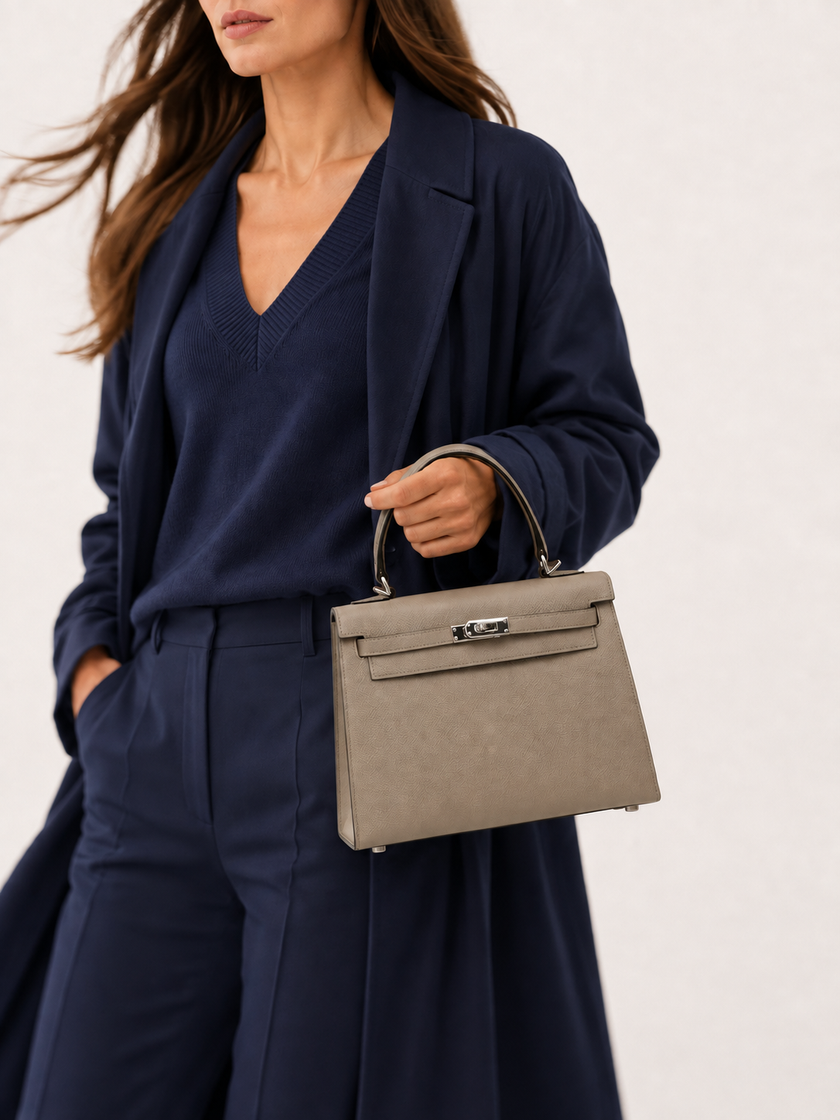 [Brand New] HERMES Kelly 25 Gris Asphalte M8 Epsom
