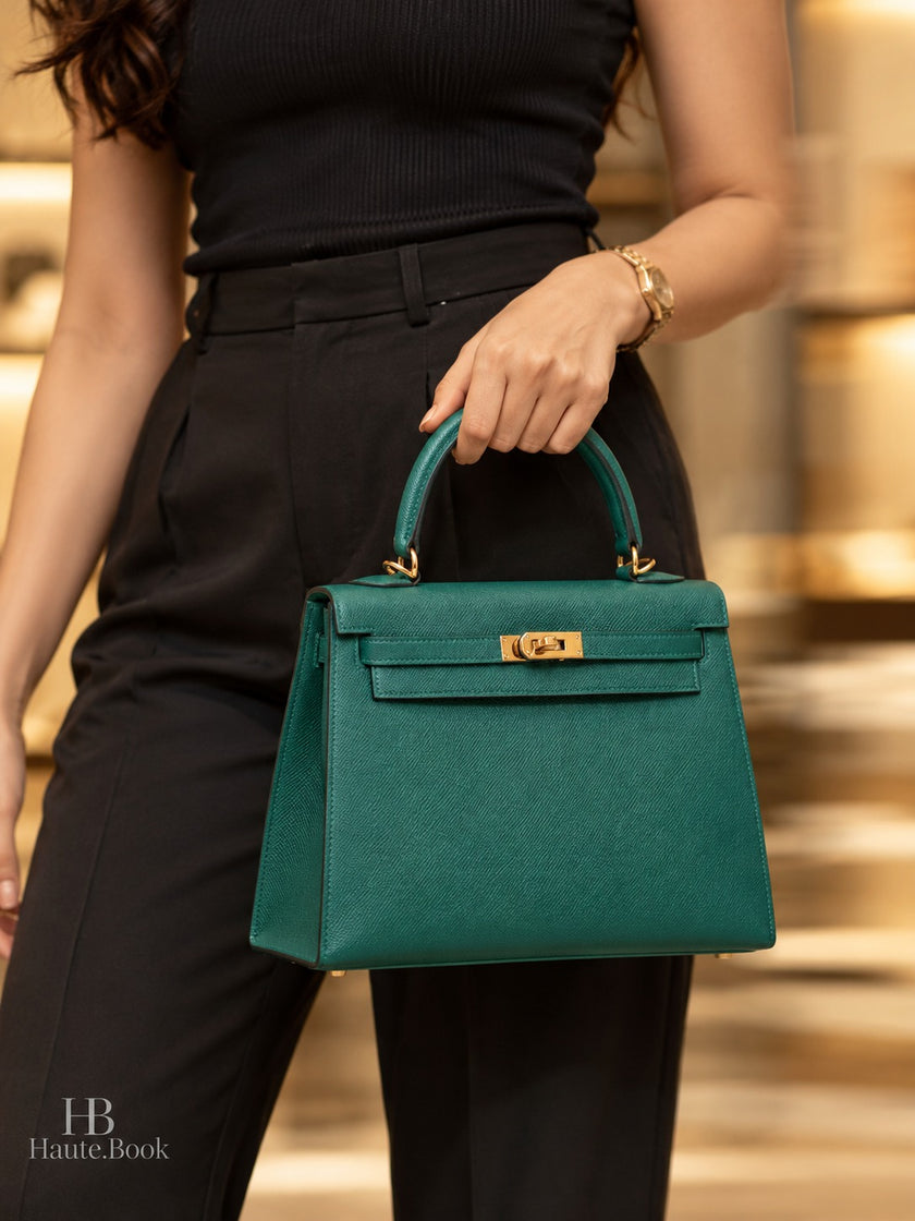 [Brand New] HERMÈS Kelly 25 Sellier Malachite Z6 Epsom Gold Hardware