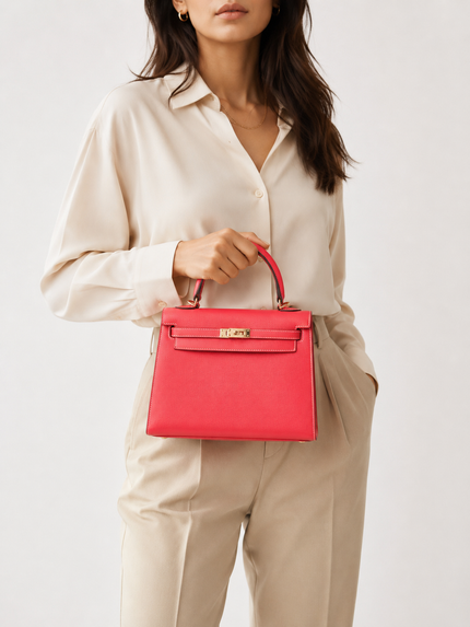 [Like New] HERMES Kelly 25 Sellier Rose Jaipur Permabrass Hardware
