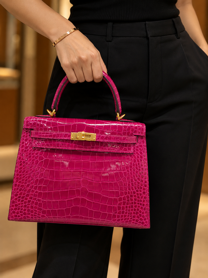 [Price on Request/Brand New] HERMÈS Kelly 25 Rose Pourpre Alligator GHW