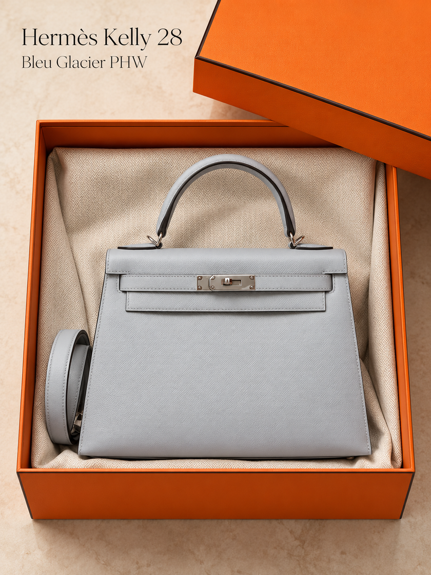[Unused/Like New] HERMES Kelly 28 Bleu Glacier