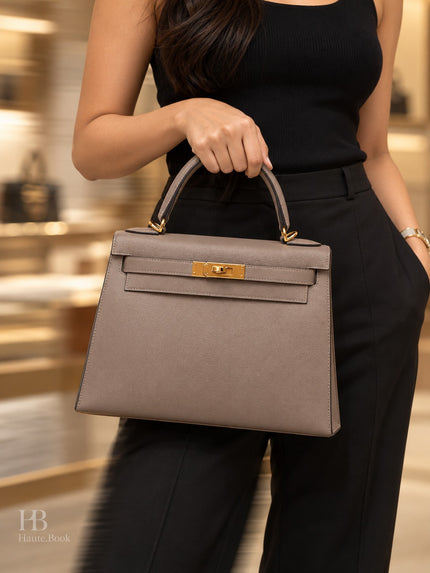[Unused] HERMÈS Kelly 28 Sellier Gris Asphalte M8 Epsom Gold Hardware)