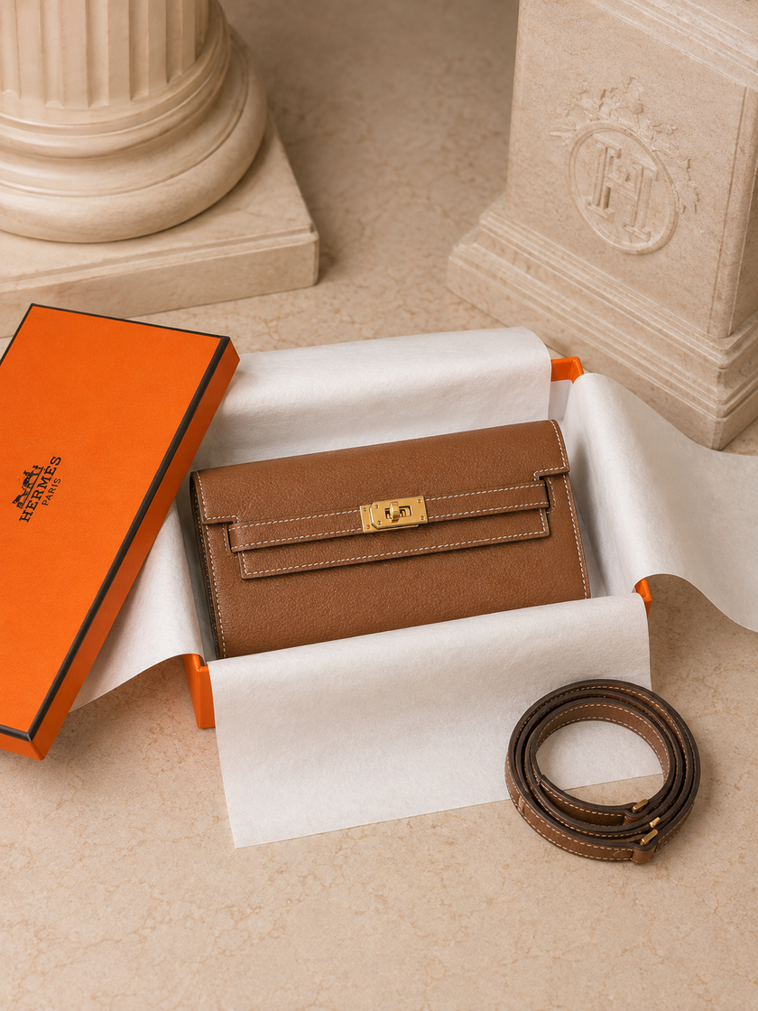 [Brand New] HERMES Kelly Wallet Long To go Gold GHW