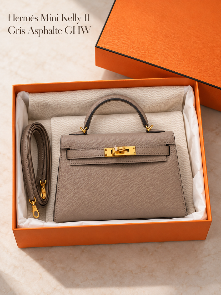 [Brand New] HERMES Mini Kelly II Gris Asphalte