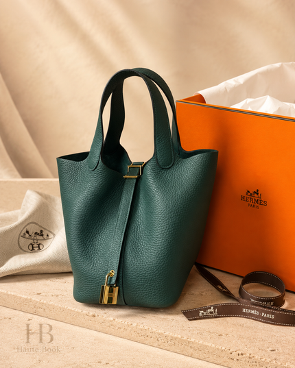 [Like New] HERMES Picotin Lock 18 Vert Moyen Clemence Gold Hardware