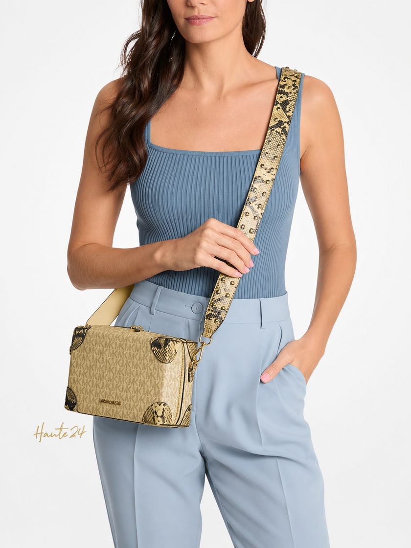 MICHAEL KORS Jeanie Small Signature Logo and Snake Embossed Crossbody Bag