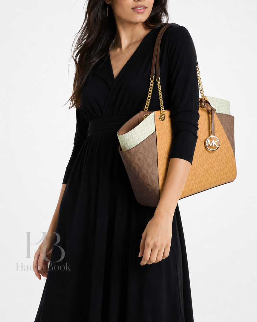MICHAEL KORS Jet Set Large Color-Block Signature Logo Tote Bag