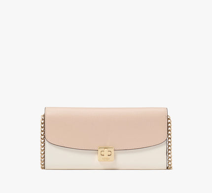 KATE SPADE Phoebe Colorblock Refined Grain Leather Turnlock Wallet On A Chain  - Toasted Hazelnut Multi