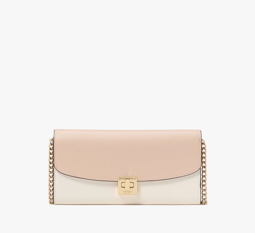 KATE SPADE Phoebe Colorblock Refined Grain Leather Turnlock Wallet On A Chain  - Toasted Hazelnut Multi