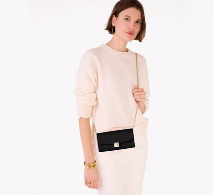 KATE SPADE Phoebe Refined Grain Leather Turnlock Wallet On A Chain - Black