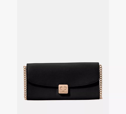 KATE SPADE Phoebe Refined Grain Leather Turnlock Wallet On A Chain - Black