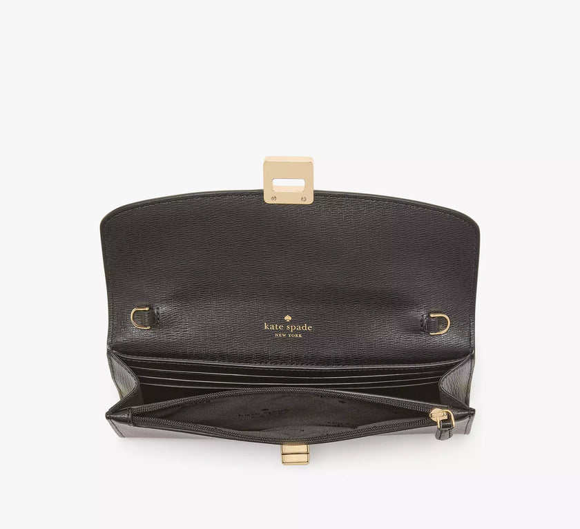 KATE SPADE Phoebe Refined Grain Leather Turnlock Wallet On A Chain - Black