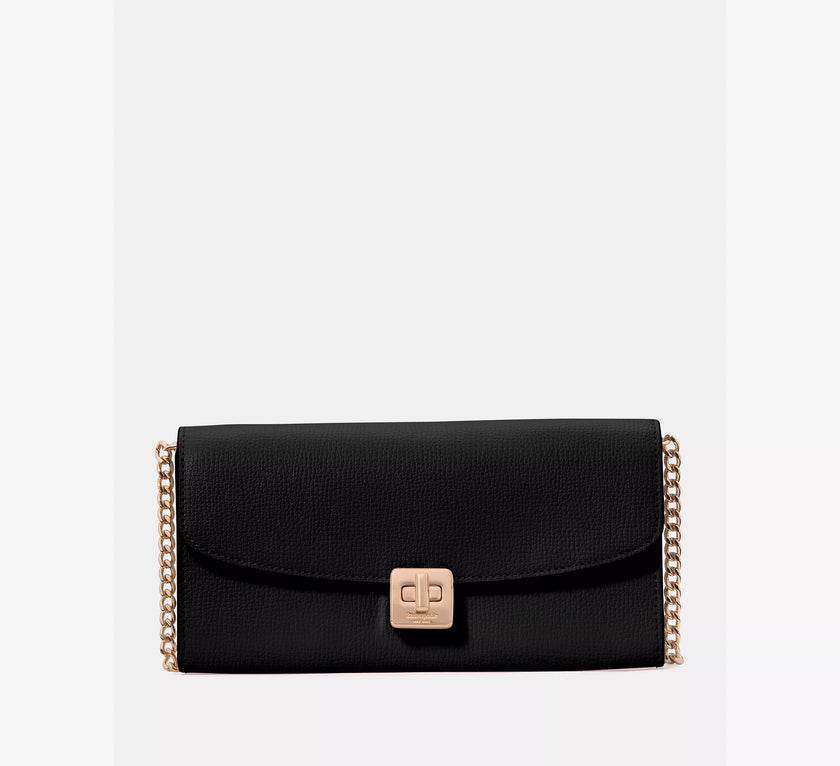 KATE SPADE Phoebe Refined Grain Leather Turnlock Wallet On A Chain - Black