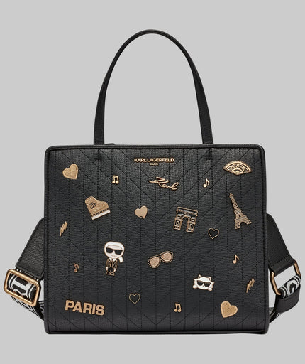 KARL LAGERFELD Maybelle Satchel With Pins - Black