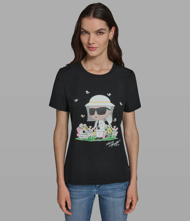KARL LAGERFELD Cotton Jersey Beekeeper Karl Tee - Black