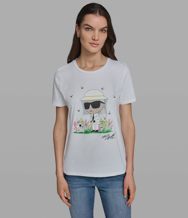 KARL LAGERFELD Cotton Jersey Beekeeper Karl Tee - White