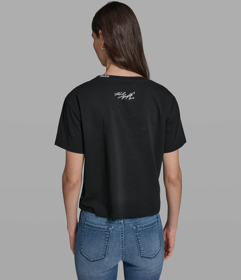 KARL LAGERFELD Cropped Cotton Jersey Karl Floral Tee