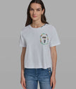 KARL LAGERFELD Cropped Cotton Jersey Karl Floral Tee - White