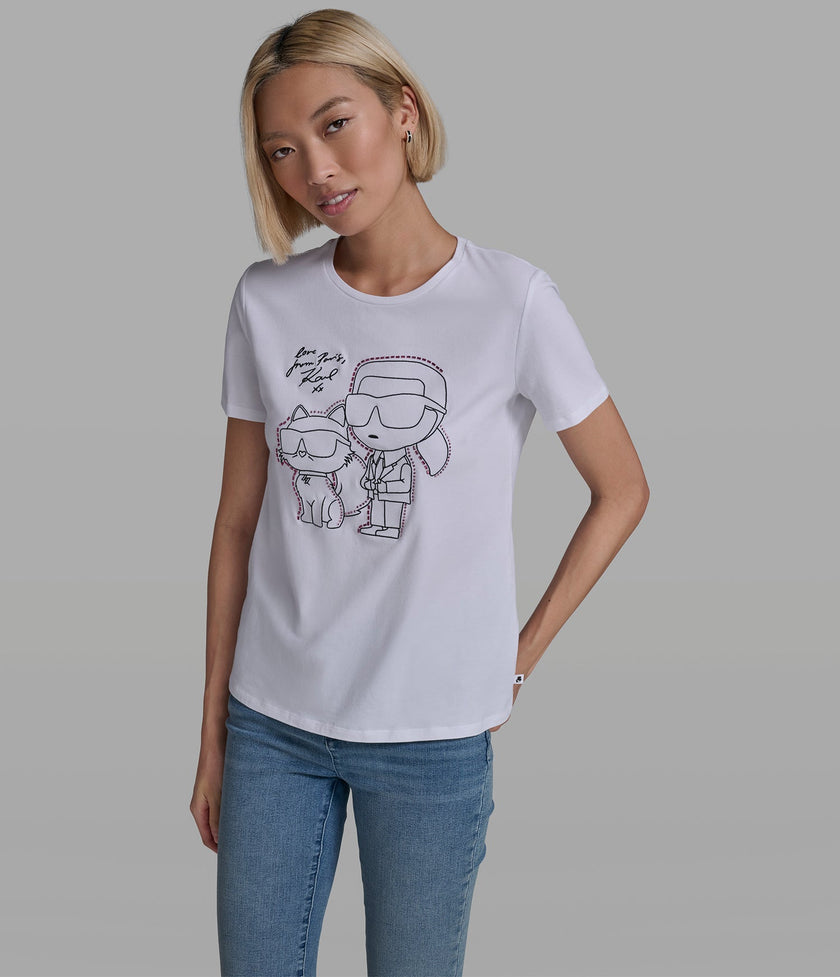 KARL LAGERFELD Cotton Jersey Karl Et Choupette Outline Tee